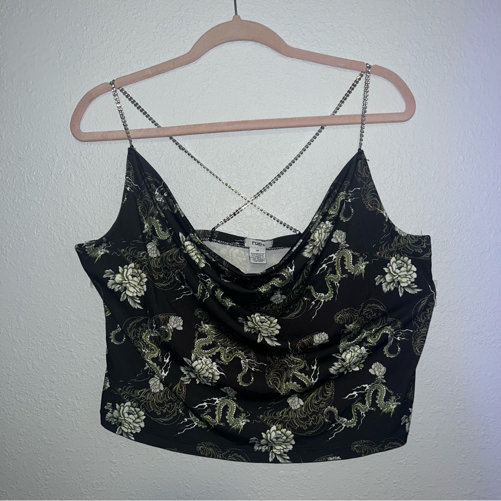 Green Snake Rhinestone Strap Crop Top